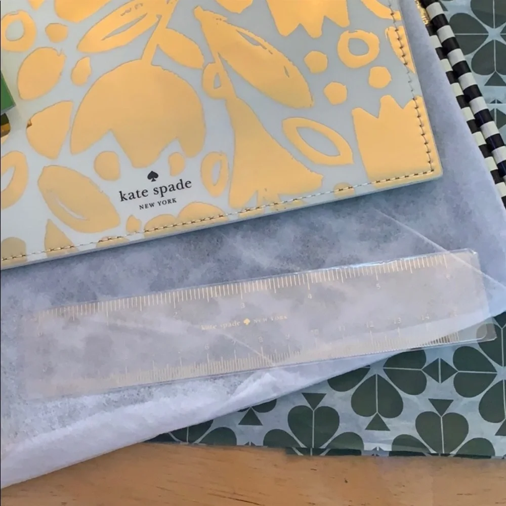 Kate Spade Graphic Golden Floral 7 Piece Pencil Pouch / Case Set.